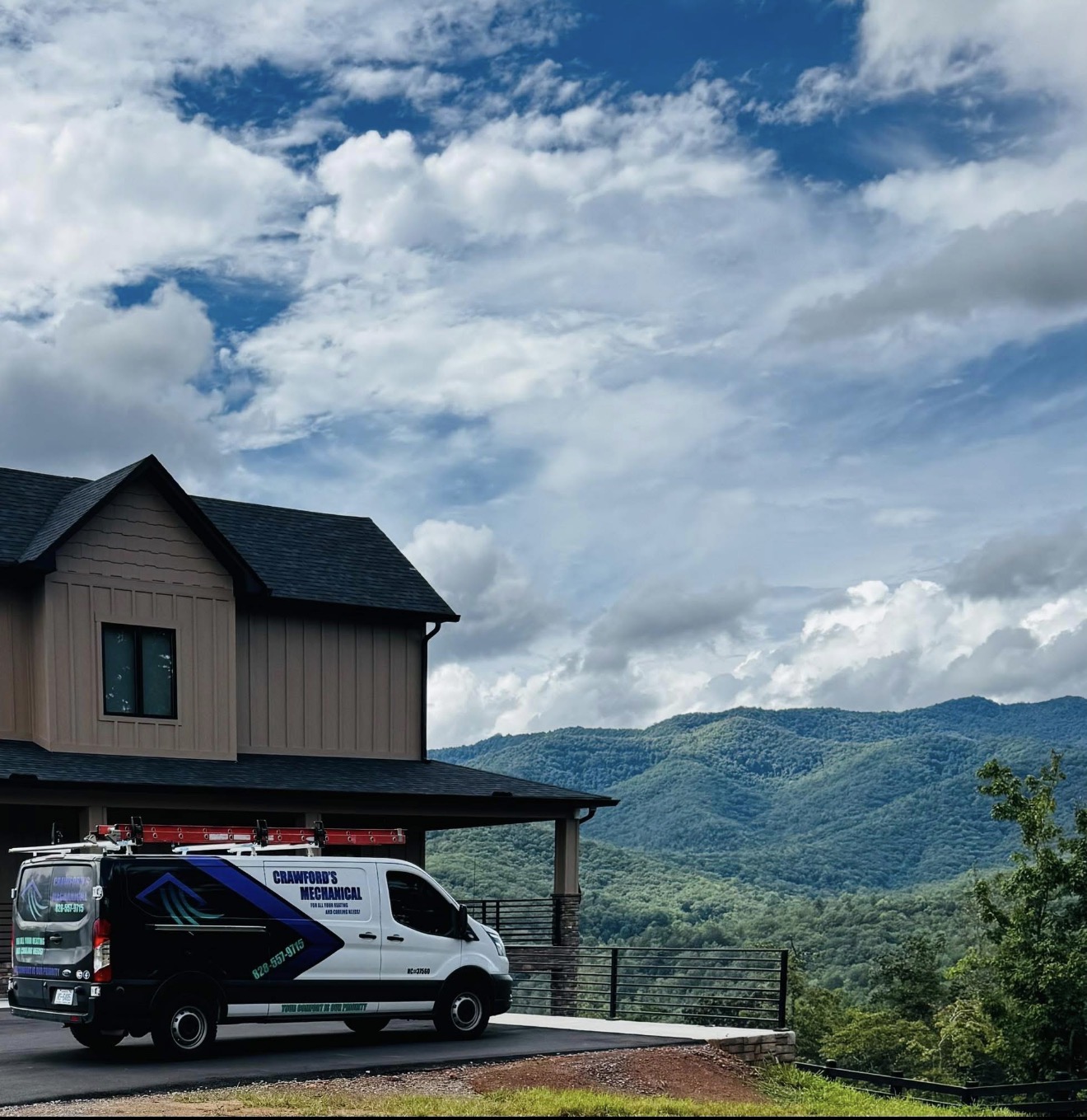 Crawford's Mechanical service van at a home in the Western North Carolina mountains
